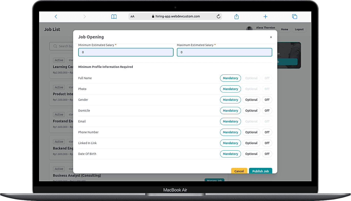 Portfolio Webdev Custom Aplikasi Rekrutmen Multirole Desktop View
