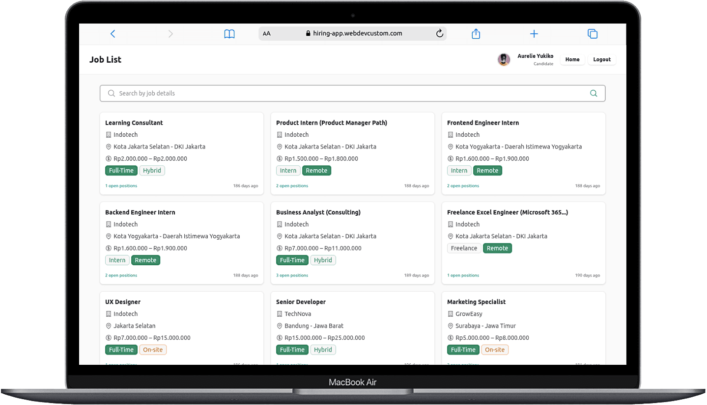 Portfolio Webdev Custom Aplikasi Rekrutmen Multirole Desktop View