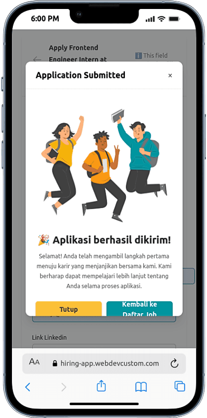 Portfolio Webdev Custom Aplikasi Rekrutmen Multirole Mobile View