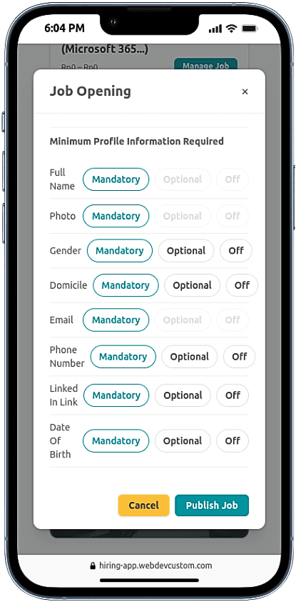 Portfolio Webdev Custom Aplikasi Rekrutmen Multirole Mobile View